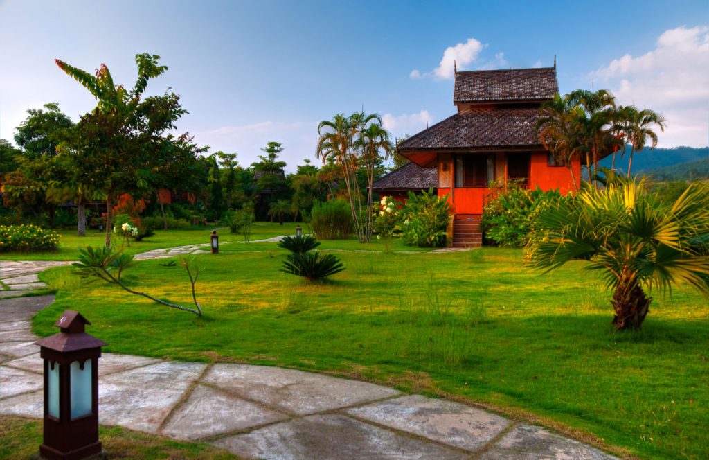 Many houses for rent in Siem Reap have large gardens and traditional styling
